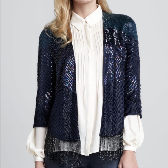 Haute Hippie Jackets & Blazers - Haute Hippie Beaded Fringe Navy Blue Jacket